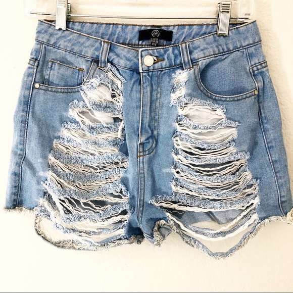 Missguided Pants - Missguided Denim Shorts Distressed 6 Blue G1802454